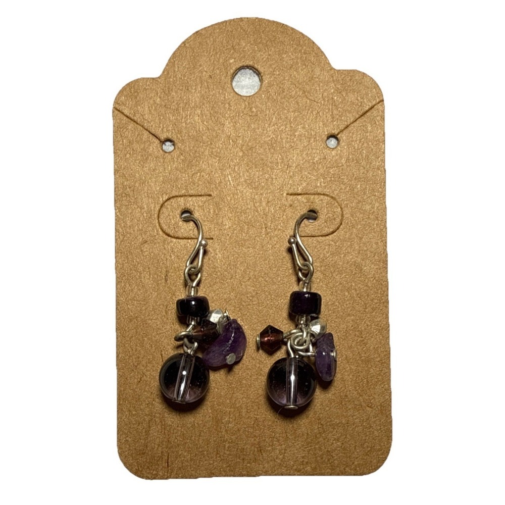Vintage Purple‎ Beaded Dangling Earrings J18-42